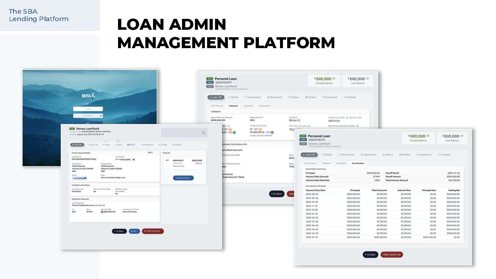 Loan Admin Management Platform — MYA interface for managing loans and amortization schedules